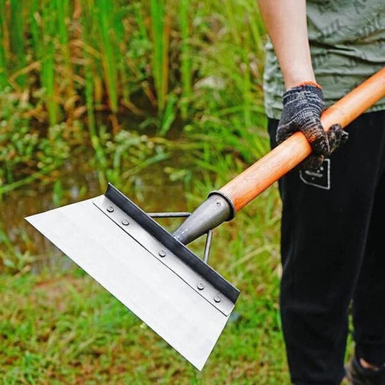 Pala de Cabeza Plana para Limpieza de Jardinería (Incluye el Mango de Madera)